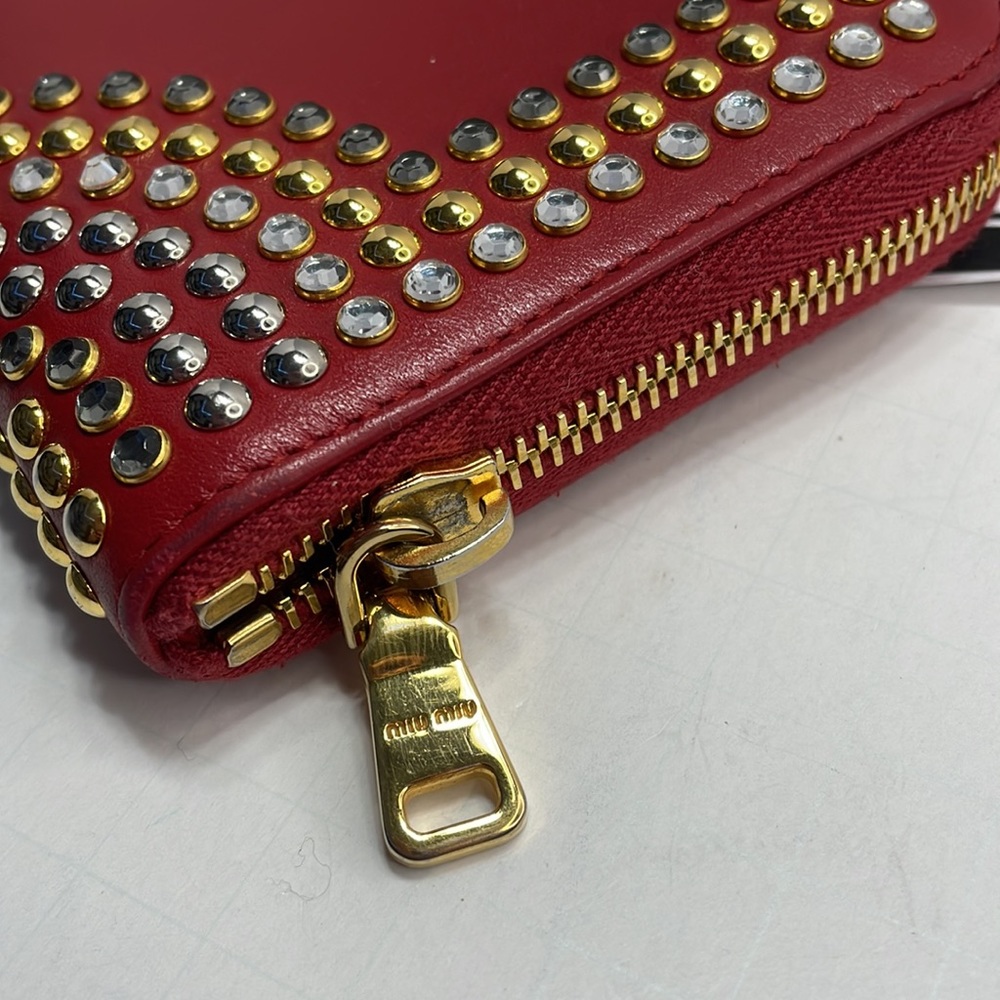 Authentic Miu Miu Studded Red Leather Wallet With… - image 3